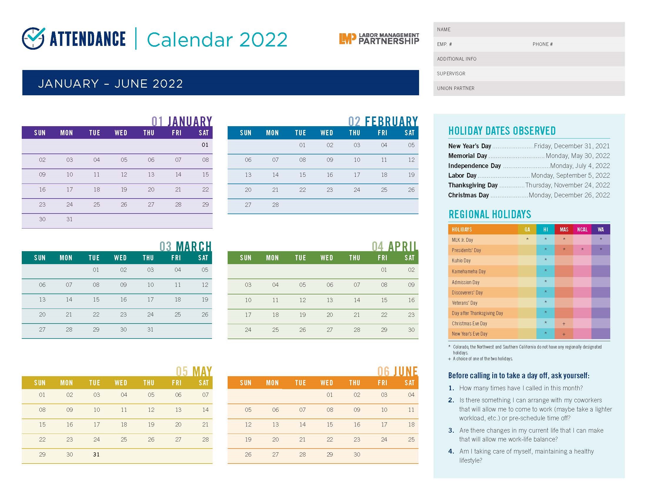 Colorful 2022 calendar