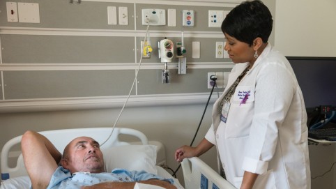 Patient Joe Rasmussen and Med-Surg Clinical Director Renee Portillo.